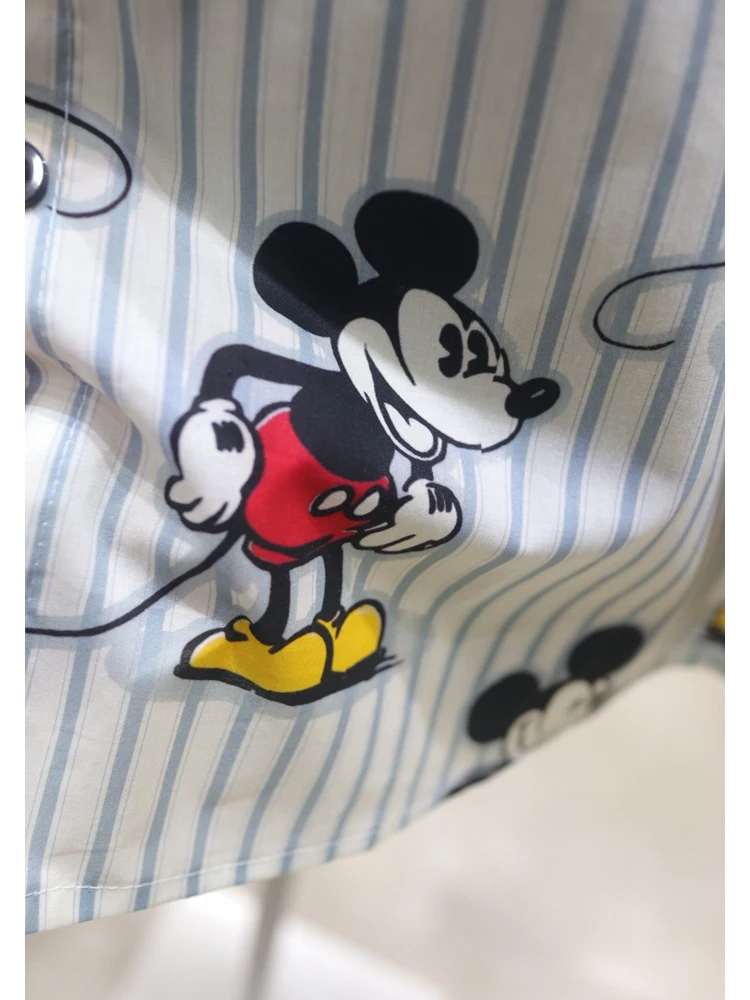 Camisa casual estampada para mulheres, tops soltos versáteis, algodão emagrecedor, manga curta, listrada, verão, 2024