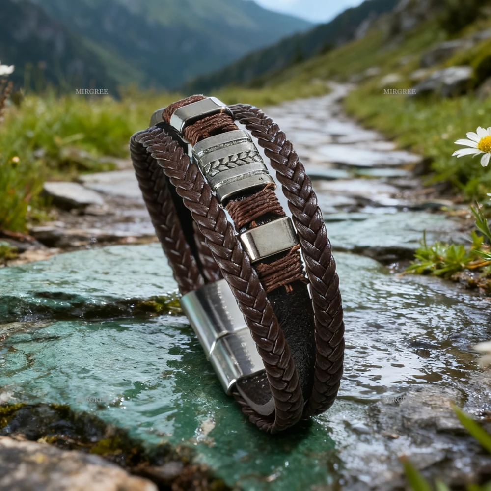 مجموعة أساور من جلد البولي يوريثان المنسوج للرجال قطعة واحدة، سوار على طراز الشرير القديم للارتداء اليومي، هدية للرجال، إكسسوارات غير رسمية قابلة للتعديل