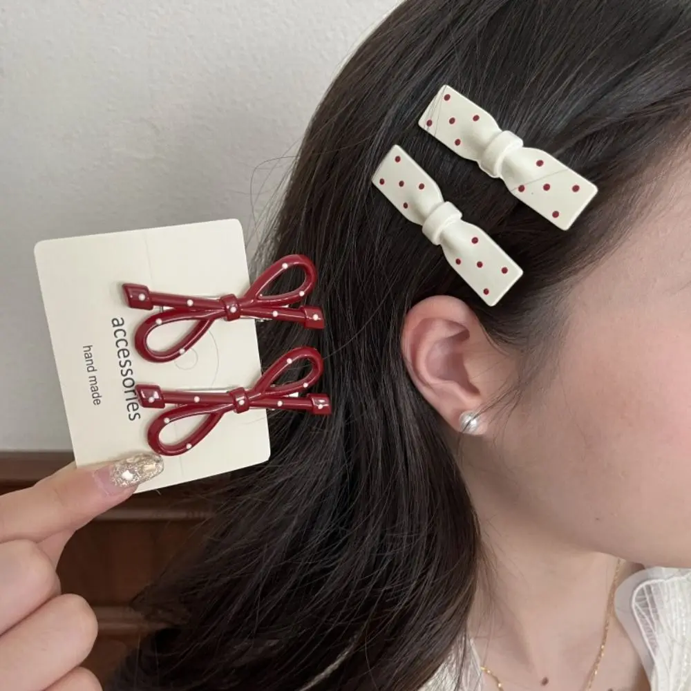 

6Pcs/Set Fashion Sweet Oval Bow Hair Clip Colorful Polka Dot Duckbill Clips Side Bangs Forehead Clip Hair Styling Accessories