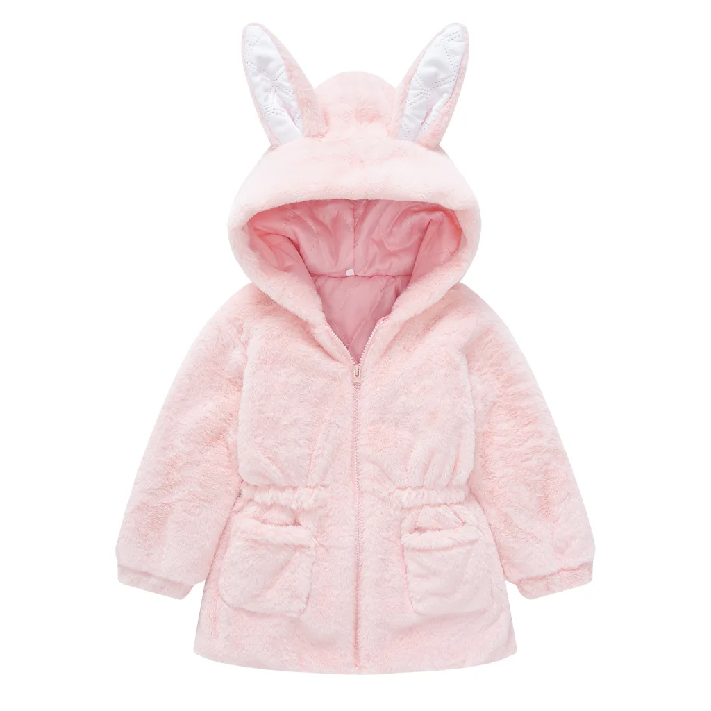 

Girls Fleece Coat Children's Plush Jacket,2025 Winter Warm Cute Bunny Ears Furry Outwear Kids Solid Color Hooded cotton Clothes
