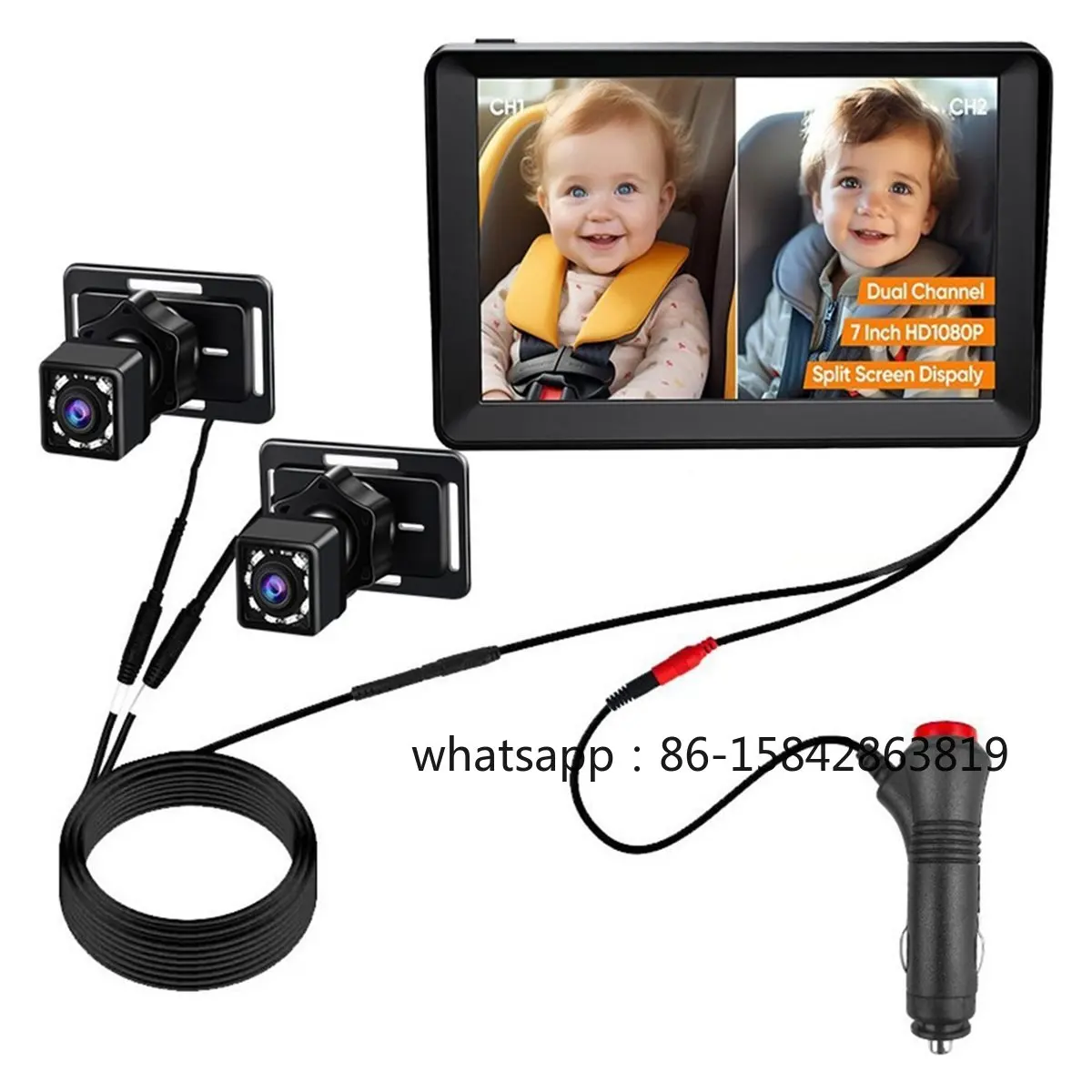 1080P Car Baby Bike Bicycle Mirror Dual Lens Back Seat Baby Car Camera with Rear View Car Monitor 7inch IPS Screen