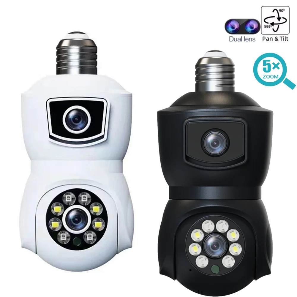 v380pro 4K 8MP Bulb WiFi Camera Dual Lens Dual Screen Auto Tracking Two Way Audio Color Night Vision Outdoor Security Camera E27