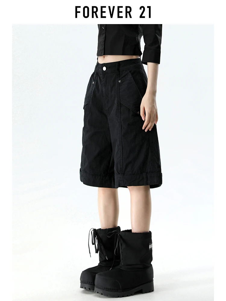 Forever 21, pantalones informales holgados de estilo americano para mujer, novedad de verano, pantalones de trabajo negros de pierna recta, pantalones de algodón de cintura alta