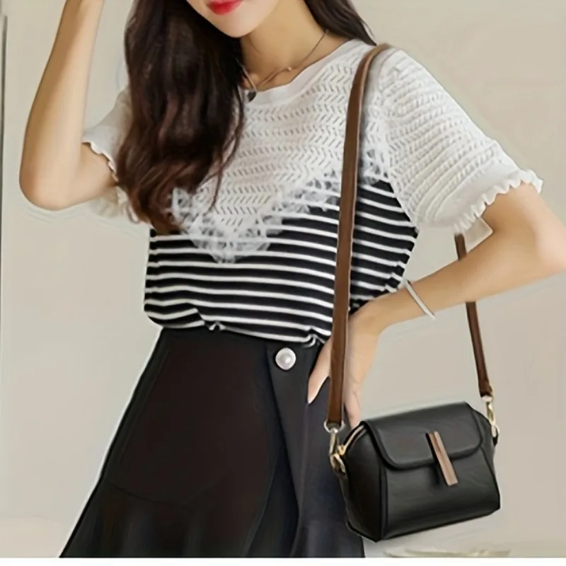 Fashionable Women's Leather Compact Crossbody Bag, Korean Version Solid Color Single Shoulder Shell Bag, Suitable for Banquets