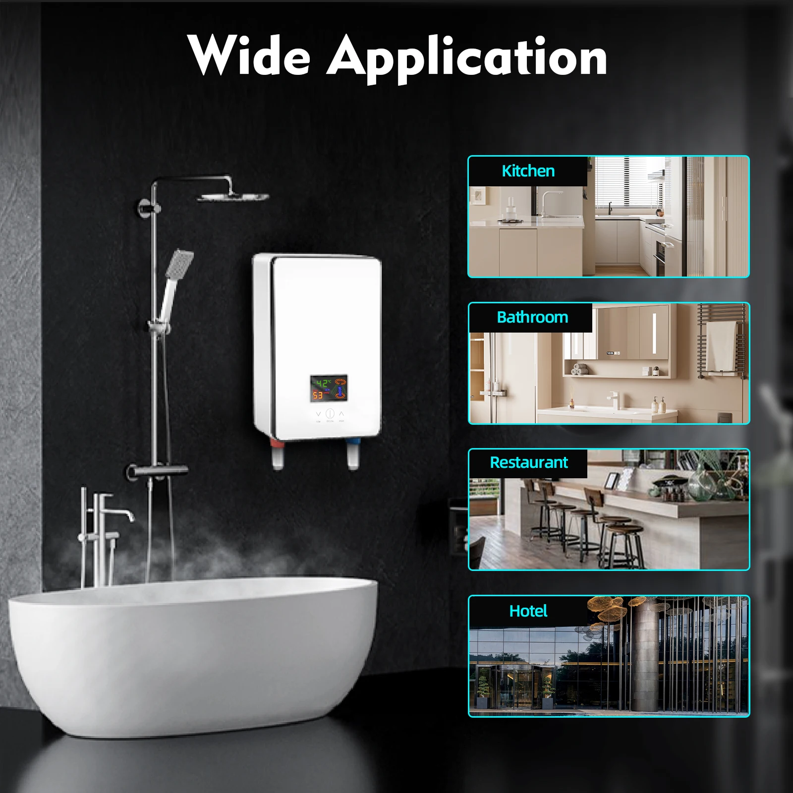 Aquecedores de água instantâneos 4500W Tela LED Aquecedor de água quente com cabeça de chuveiro e suporte Aquecedor de água Kit de chuveiro de banho