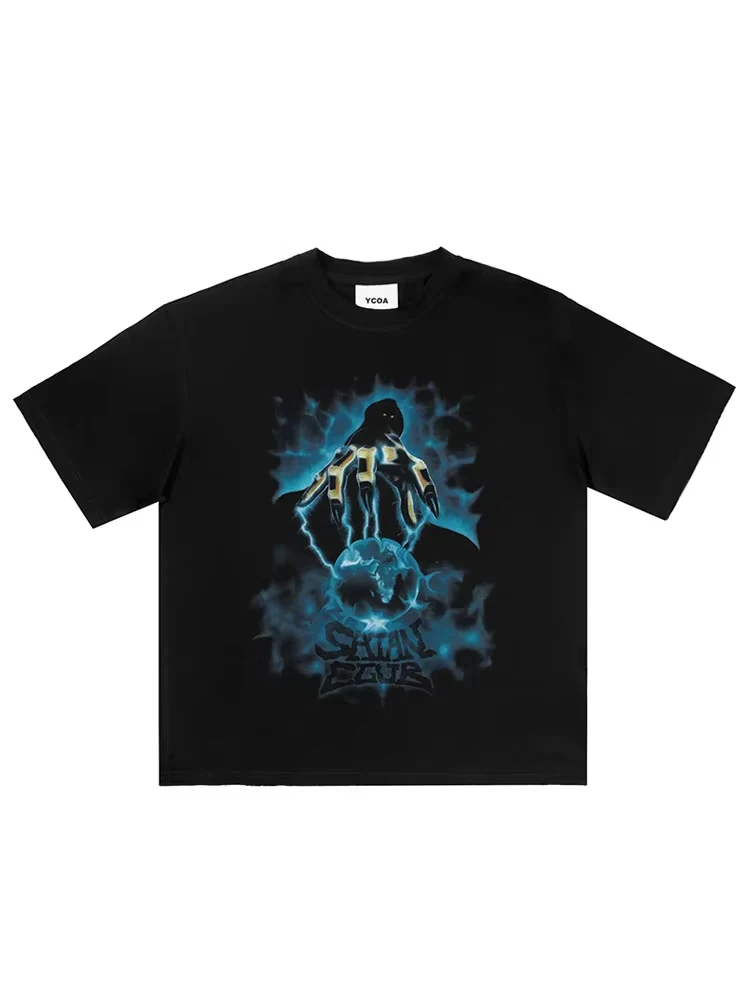 Men Tshirt Satan Club Graphic DARKLORD Goth Print Short Sleeve Oversized Y2k Streetwear Cotton Tops Korean Fashion Tees Clothing