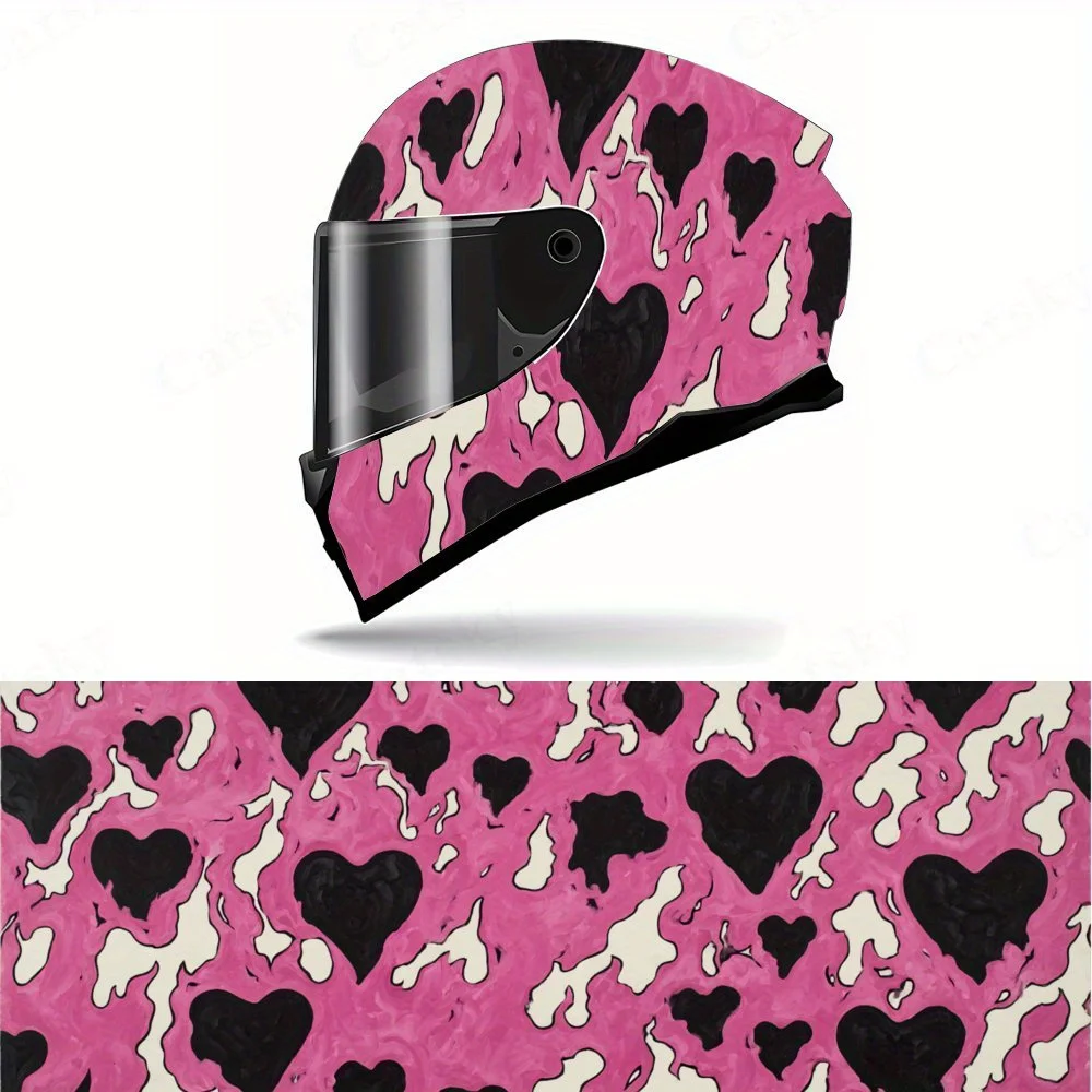 

Black Hearts with Pink Flames Pattern-Durable Waterproof PVC, Self-Adhesive Motorcycle Racing Helmet Decal, Perfect Gift for Mot