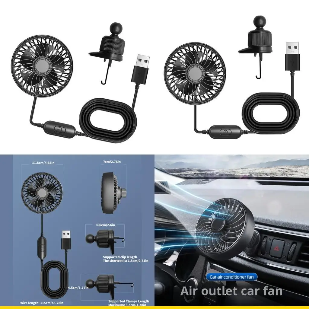 SZCH Convenient USB Car Vent Coolers Fan ABS 3 Speed Adjustments Car Vent Fan For Trip