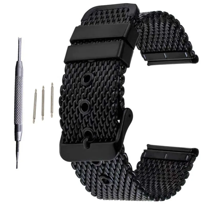 18mm 20mm 22mm 24mm Universal Milanese Watchband Watch Band Mesh Thickened 0.1 Line Stainless Steel Strap Wrist Belt Bracelet