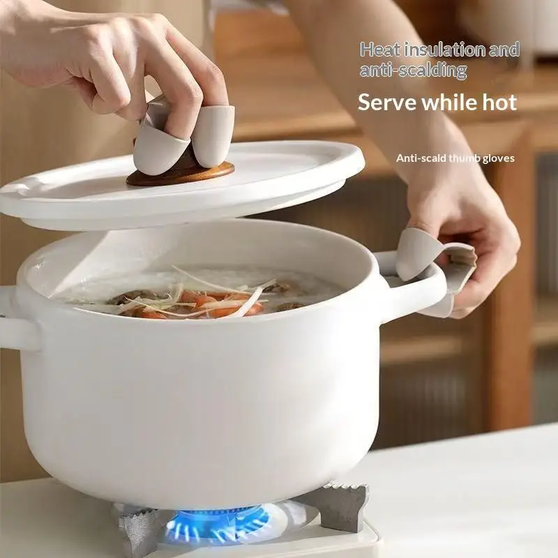 【W】Anti-Slip Silicone Cooking Gloves, Three-Finger Heat Resistant Oven Mitts, Portable Kitchen Gadget With Built-in Clip