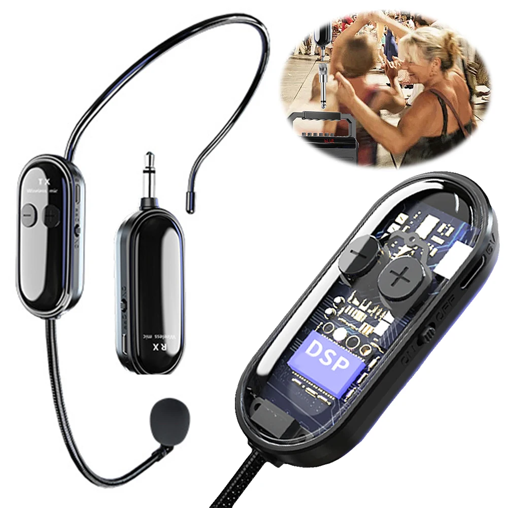 Casque sans fil 2.4G et micro portable 2 en 1, tête longue portée, micro portable 2 en 1 pour amplificateur vocal, haut-parleurs de scène, enseigner