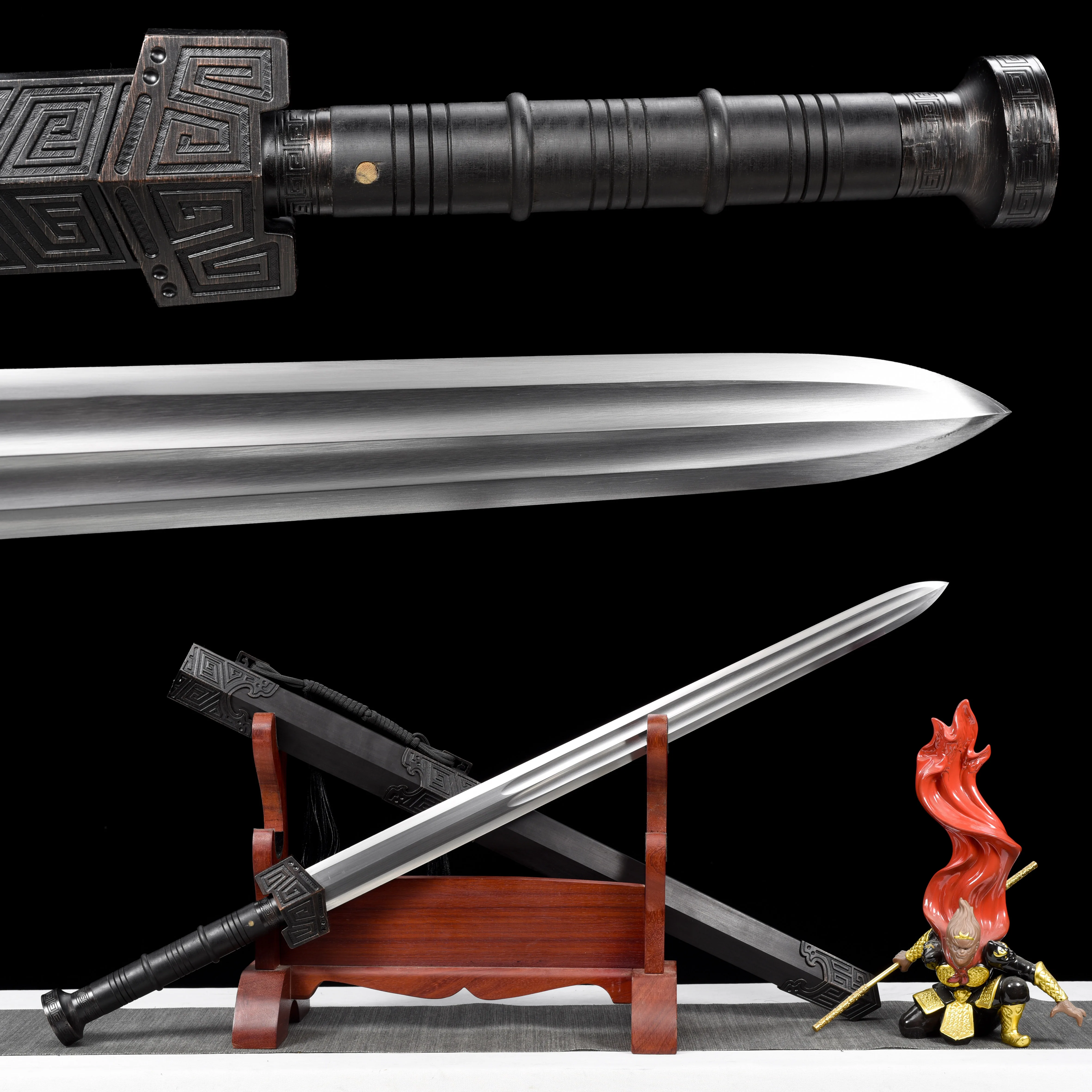 94cm Medieval China Qin King's double-slot hand-ground real steel sharp samurai sword katana Weapons Shirasaya Wooden sheath