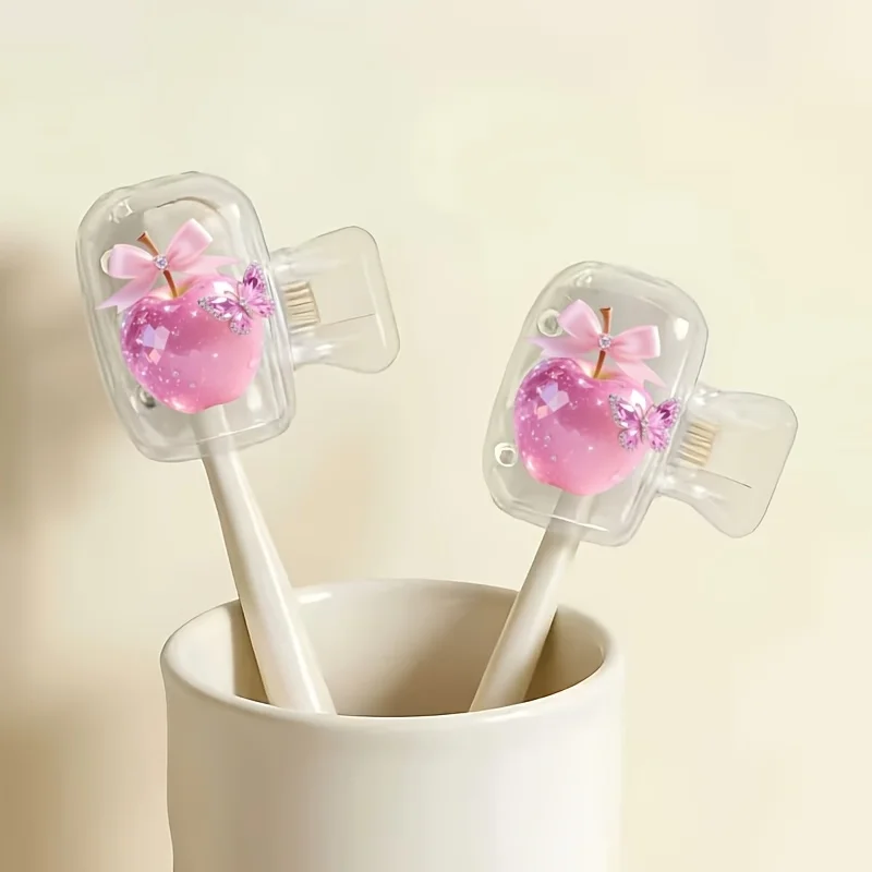 2pcs Beautiful Pink Apple Toothbrush Case Portable Dustproof Odorless Toothbrush Holder with Ventilation Holes Gifts For Family