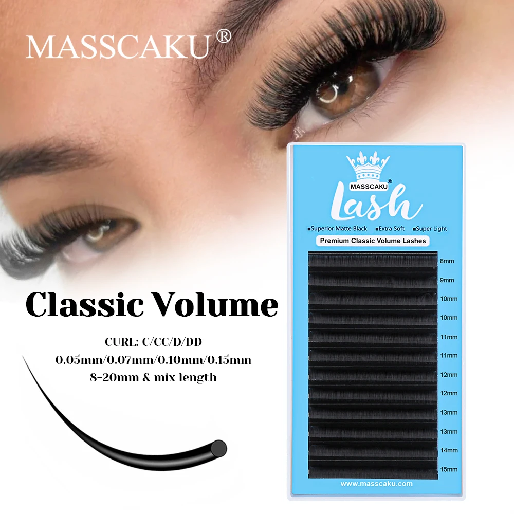 MASSCAKU Soft Natural Looks Long-lasting Russian Volume Eyelash Handmade Waterproof Classic Regular Eyelashes for Makeup Use