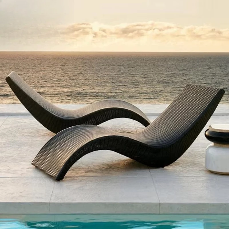 Patio Furniture Rattan Sun Loungers Outdoor Pool Chair Garden Chaise Lounge Chairs for Beach