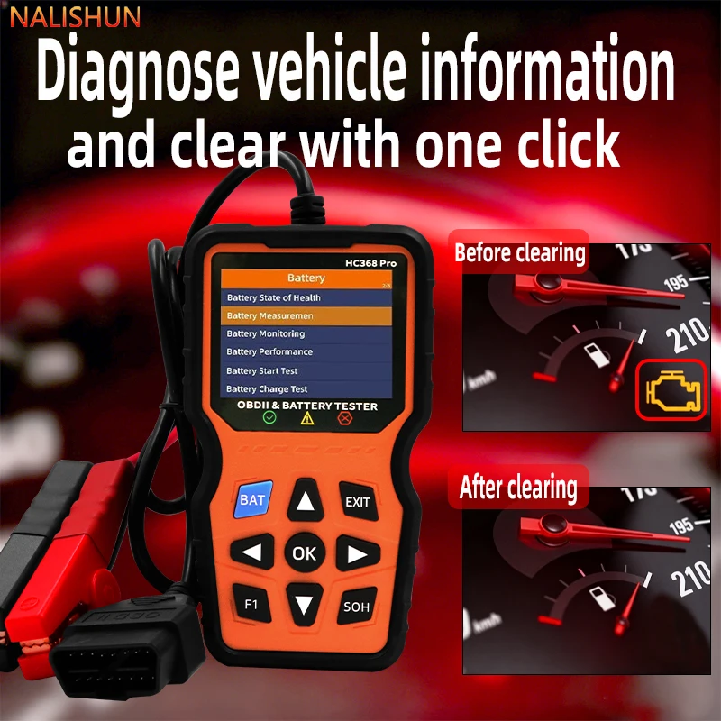 Hc368Pro Obd2 Car Diagnostic Scanner 2-in-1 Engine Fault Code Reader Can Clear Fault Diagnostic Codes Battery Health / Load / Start / Charging Detection Fault Scanning Tool
