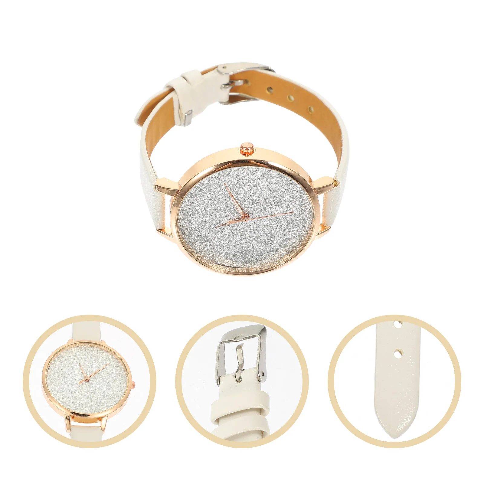 Women Wrist Watch Glitter Dial Quartz Movement Elegant Simple Design Adjustable PU Strap Stylish Watch for Office Workers