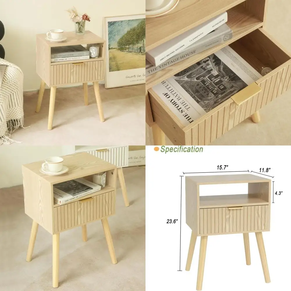 

Compact Solid Wood Nightstand with Drawer, Modern Bedside Table for Bedrooms and Tight Spaces, Easy Assembly, Natural Finish