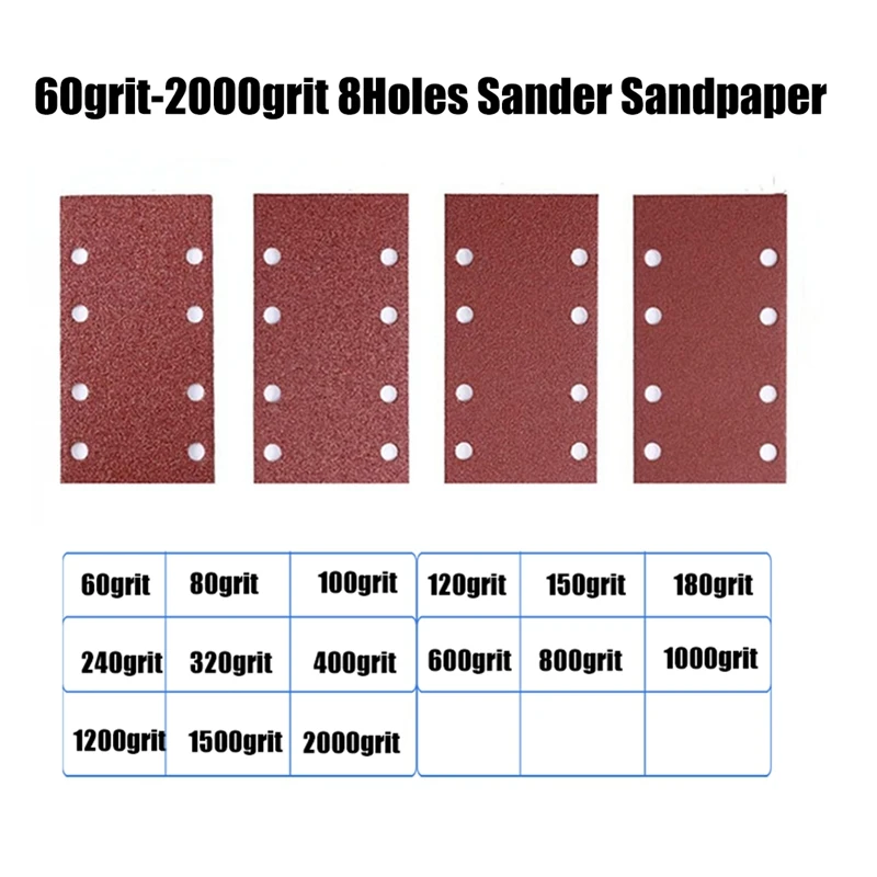 9.5X18.5Cm 60-2000Grit 8Holes Sander Sandpaper Furniture Sanding Turning Finishing Sand For Square And Wet 150PCS