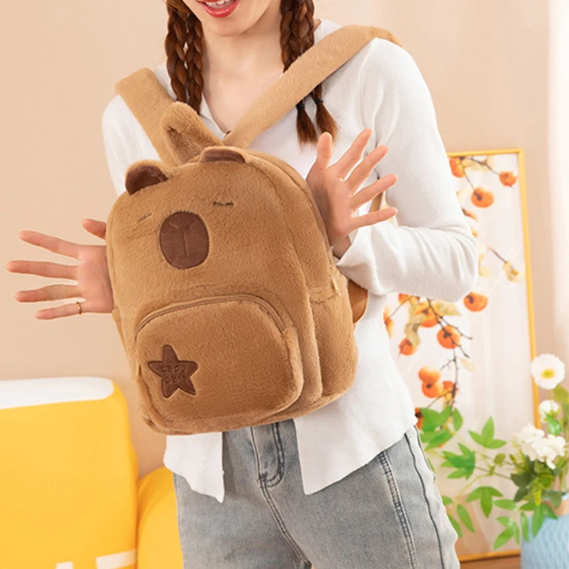 1 Piece Capibala Large Capacity Backpack Plush Capybara Bag Casual All-match Fur Bag Student School Bag