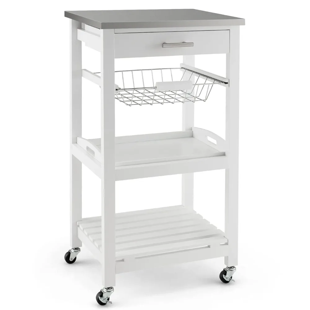 

Kitchen Island Trolley with Stainless Steel Countertop, Multi-functional Storage Trolley, Customizable