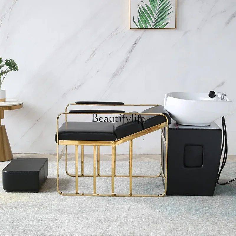 ld 30 barbearia para salão de cabeleireiro deitado meia bacia de cerâmica shampoo cadeira cama de descarga