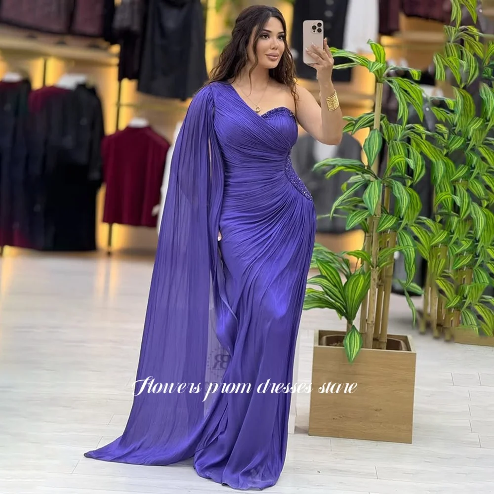 

Flowers Pleats Prom Dress One Shoulder Party Dress Beading Evening Dress Gala Chiffon Celebrity Dresses Customized