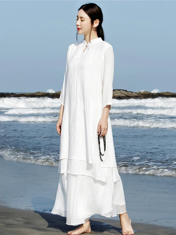 

Новый китайский костюм из льна с широкими брюками и топом для женщин, в этническом стиле, для чайной церемонии, комплект из двух предметов, весна 2026, женская мода