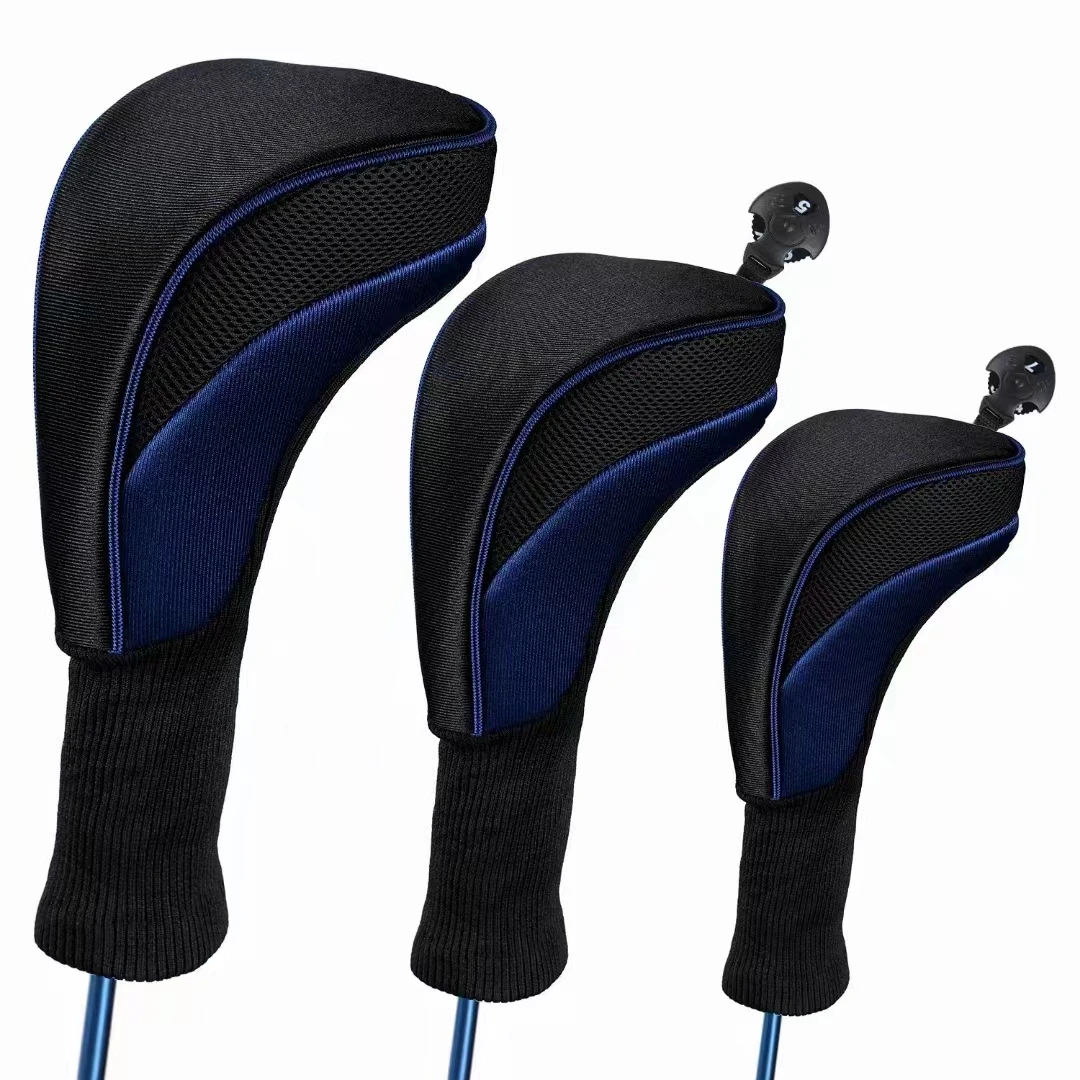 3Pcs/Set Golf Club Head Covers for Fairway Wood Driver Hybrids Long Neck Mesh Sports Fan Golf Club Headcovers Set