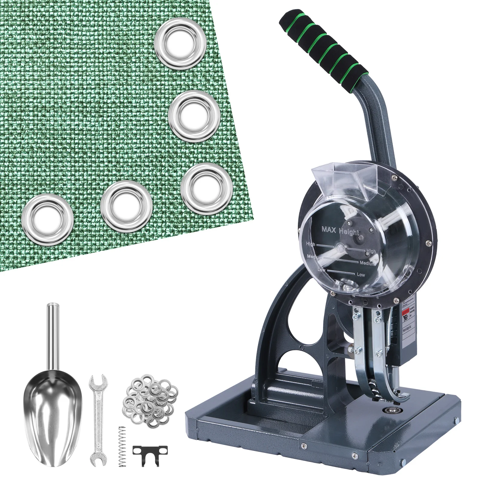 

Semi-Automatic Eyelet Rivet Press with 5000Pcs Metal Eyelets Buckle Making Machine 10mm for Fabric Leather Banners DIY Projects