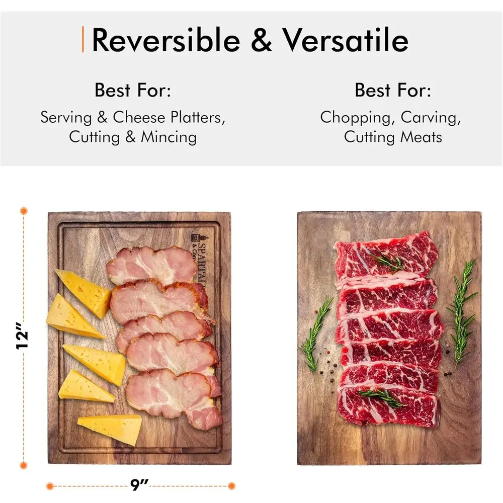 Tábuas de cortar de nogueira preta americana, conjunto de 2, 12x9 e 15x12, reversíveis com ranhuras de suco, presente de cozinha