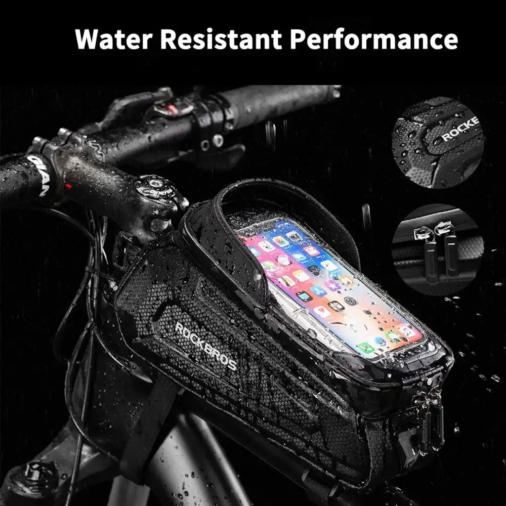 ROCKBROS Bicycle Bag Waterproof Touch Screen Cycling Bag Top Front Tube Frame MTB Road Bike Bag 6.5 Phone Case Bike Accessories