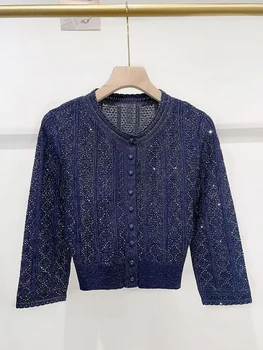 2026 Spring New Fashion Hollow-out Cardigan Women Elegant Temperament O-neck Sleeveless Knit Tops or Mid- length Skirt Ladies 3 2026 Spring New Fashion Hollow-out Cardigan Women Elegant Temperament O-neck Sleeveless Knit Tops or Mid- length Skirt Ladies 3