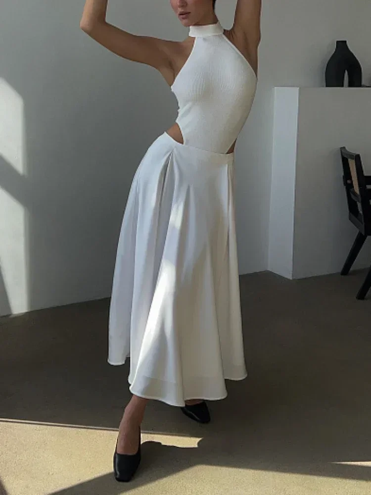 Autumn Solid Color Satin Silk Long Skirts for Women Fashion 2026 Elegant Women's Skirt Lady Khaki White High Waist Skirt Women