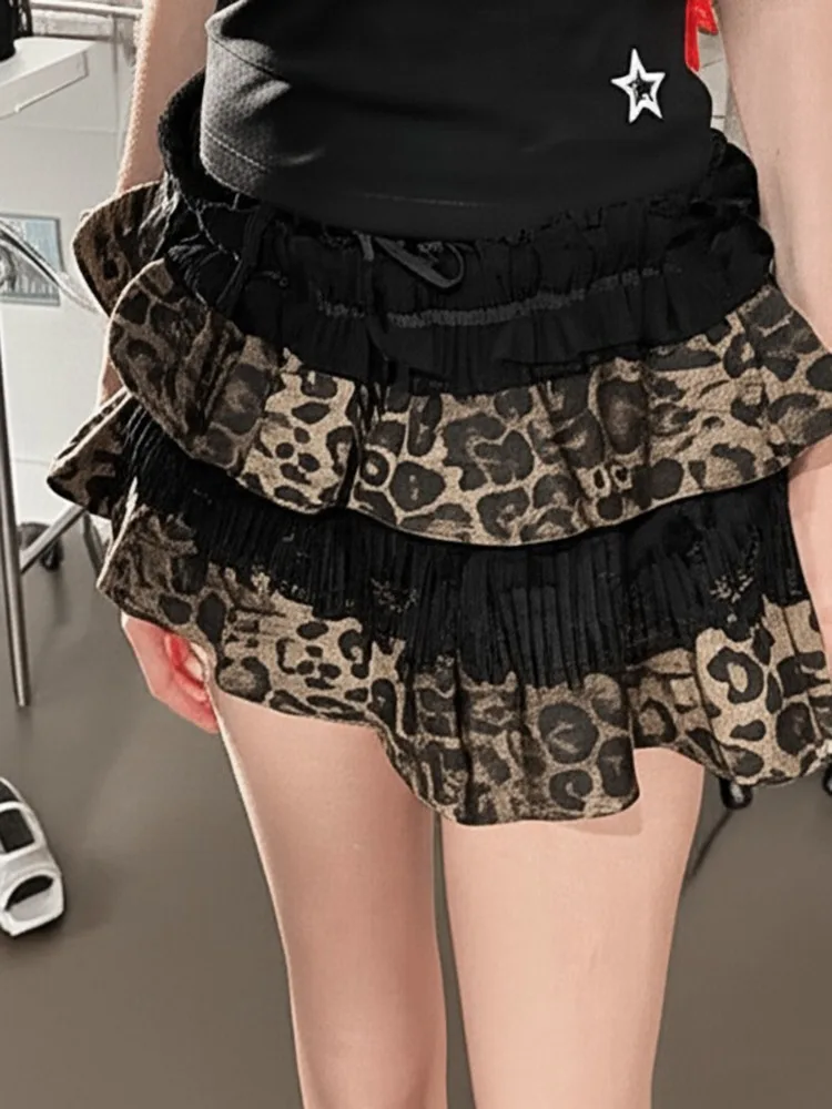 AltGoth Hotsweet Y2k E-mädchen Leopard Rock Frauen Mall Goth Streetwear Grunge Spitze Patchwork Kuchen Rock Rave Punk mini Rock Femme