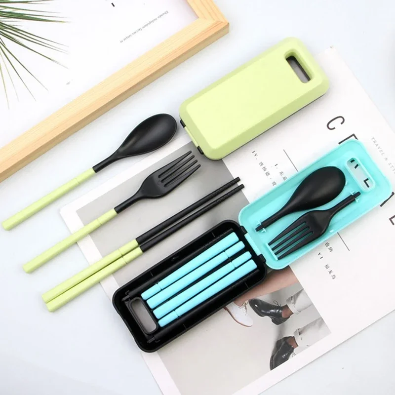 3Pcs Portable Cutlery Set with Case Foldable Travel Tableware Eco Friendly Chopsticks Fork Spoon Dinnerware Kitchen Utensils