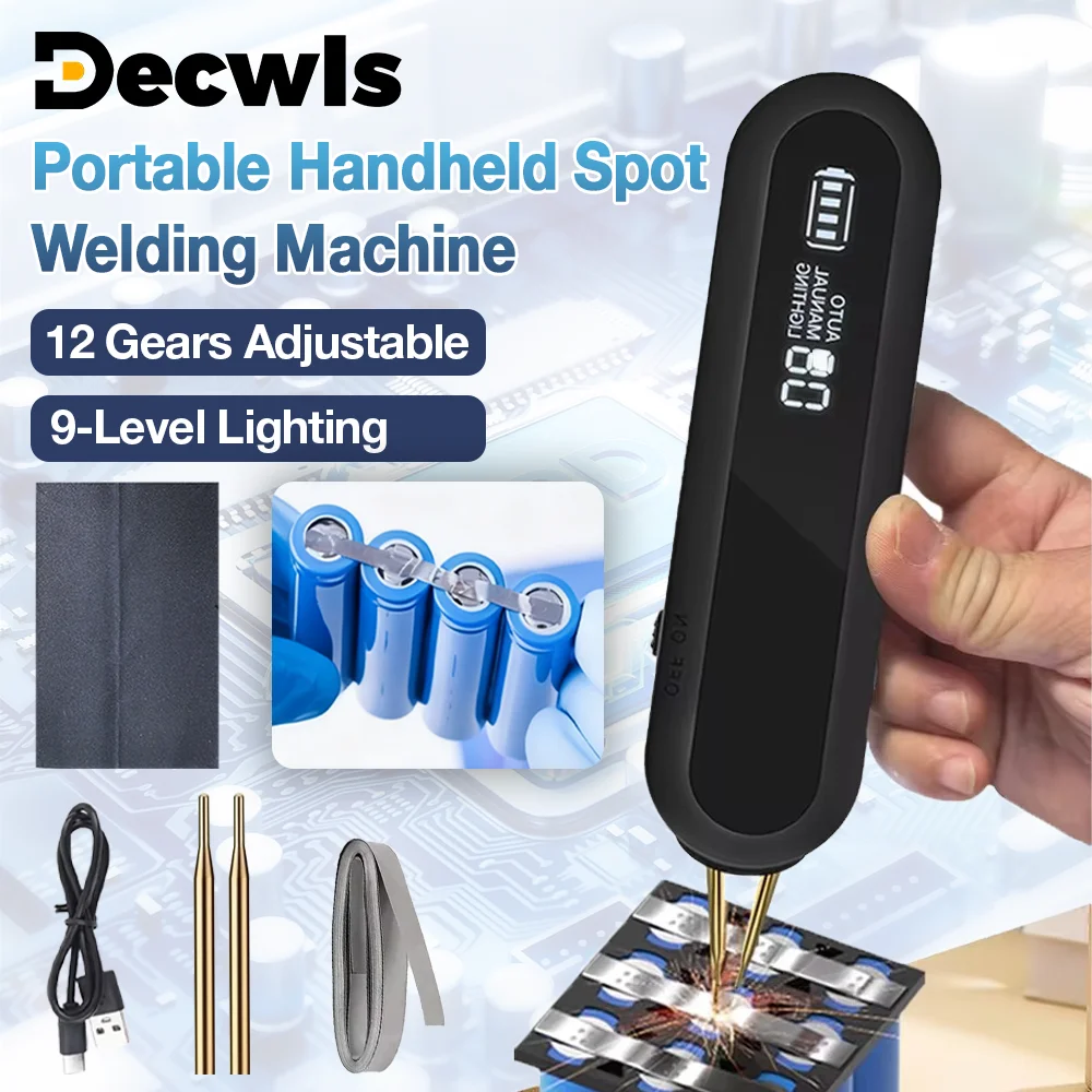 

2 - в - 1 батарея точечная сварочная машина, LCD дисплей, 12 ступень регулируемая мощность, освещение, автоматический / ручной двойной режим, портативный бытовой сварочный аппарат, двухимпульсная сварка