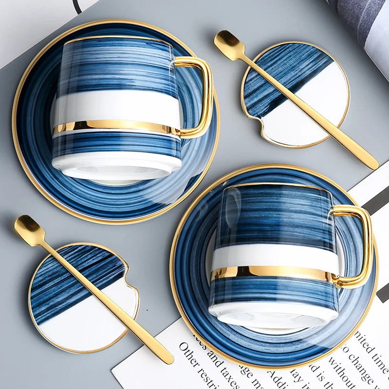 

Nordic Style Coffee Mug Set Ceramic Cup& with Lid and Spoon Home Kitchen Accessories Drinkware