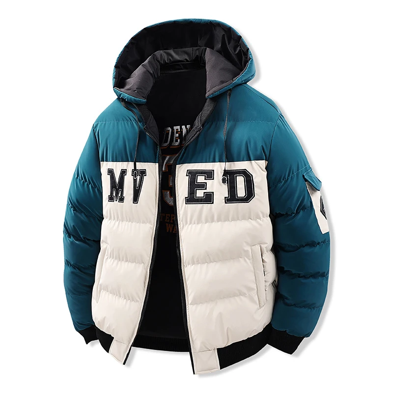 

Зимнее хлопковое пальто с цветными блоками, мужская хлопковая куртка, студенческое платье, хлебный костюм, утепленная теплая пуховая хлопковая куртка с капюшоном, куртка