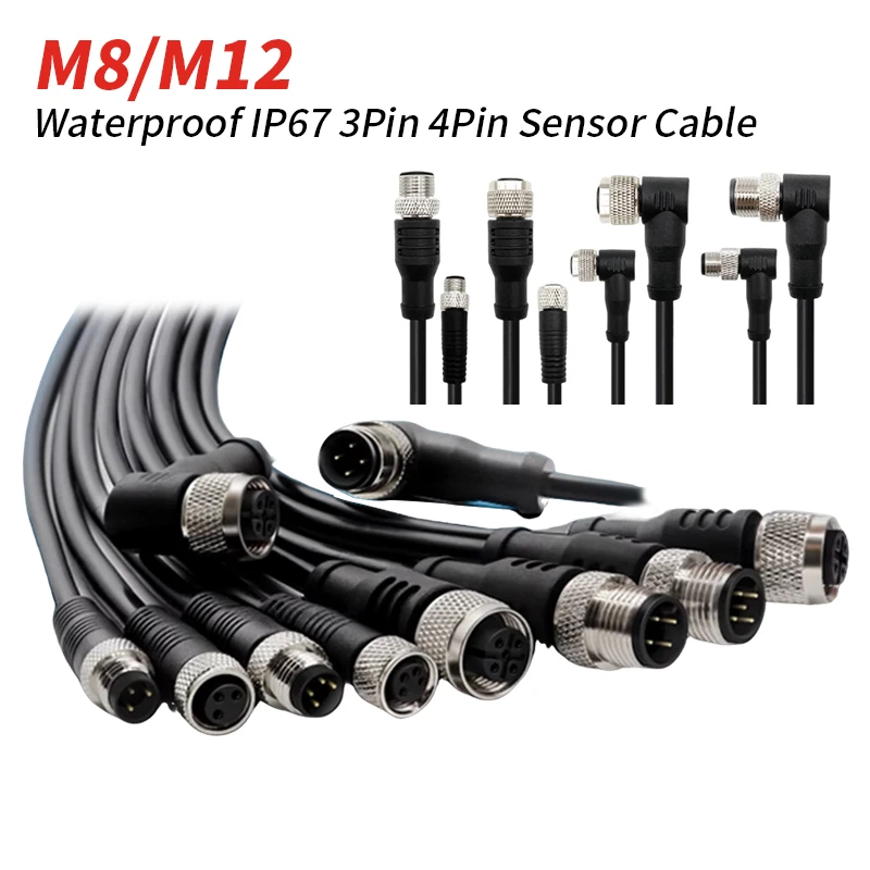 IP67 M8 Waterproof Aviation Plug A Type Inserts Cable 3Pin 4Pin Sensor Cable Connector 2/5/10/20m Connect Elbow Connection Line