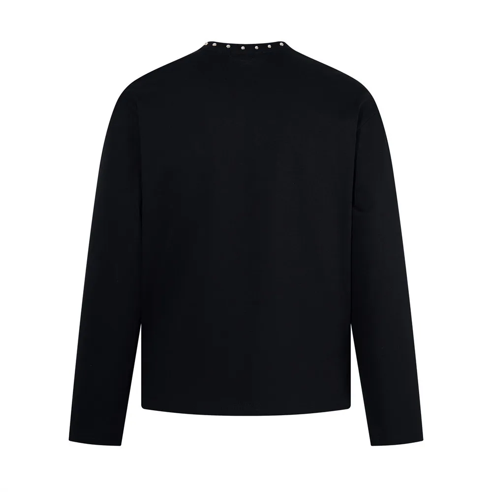 MWJLPWQ Gothic-Style Letter Print Long-Sleeve T-Shirt For Men Trendy Design Rivets Half-Zip Collar Loose Fit Top Ins Style 17319