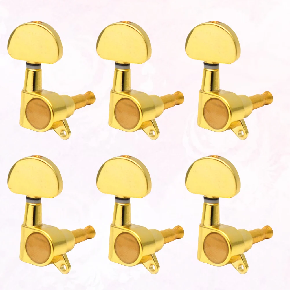 

6PCS Large Handle Tuning Pegs Replacement Circular Guitar Heads for Electric Guitar Wooden Guitar - Right (Golden)