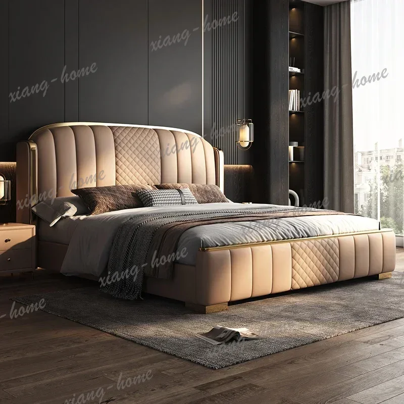 LJY Headboard And Frame Double Bed Luxury 200 X 200 Shelves Decoration Queen Size Full Double Bed Twin Lit 180X200 Cama Furnitur