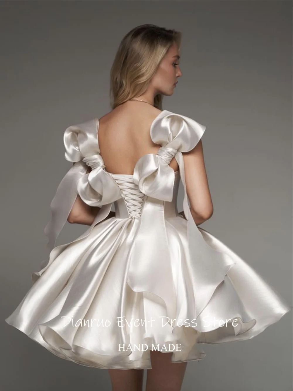 Dianruo Vintage Satin Bow Strap Prom Gown Strapless Puffy Graceful Wedding Dresses Spaghetti Strap Homecoming Dresses Customized