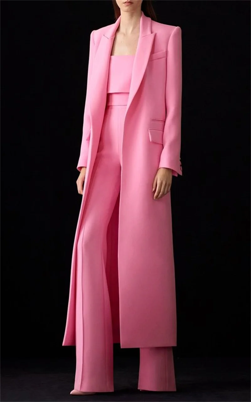 Ensemble de costumes de styliste pour femmes, Blazer Long + pantalon à jambes larges, veste 2 pièces allongée, robe de soirée de bal formelle sur mesure, 2023