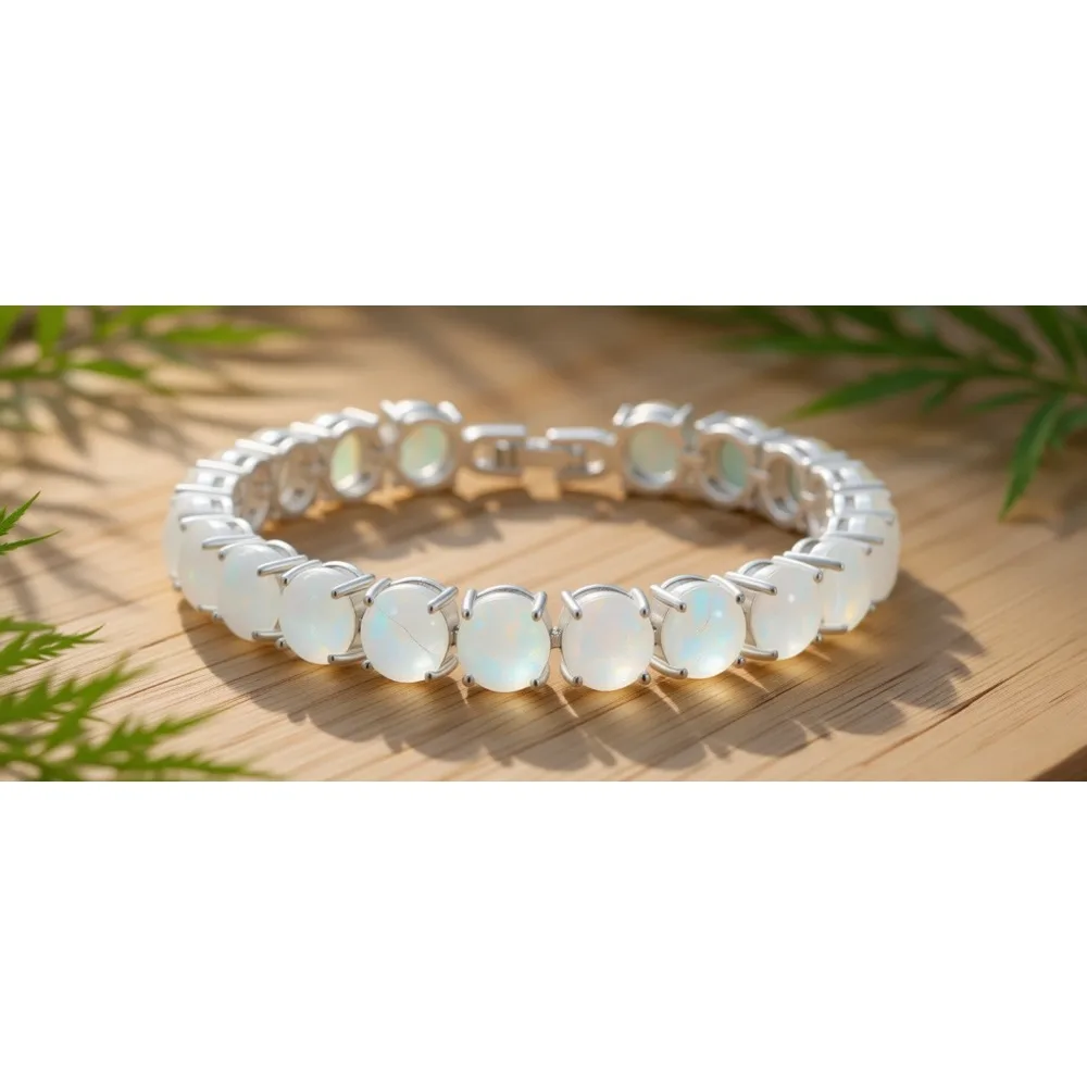 

Браслет из сине-белого огненного опала для женщин, овальный круглый браслет с кристаллами, ювелирное украшение, подарок