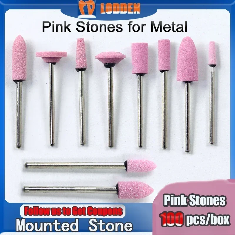 LODDEN 100pcs/box Dental Lab Pink Stone HP for Metal Composite Grind Polish Dental Material Drill Tools Material Dentistry