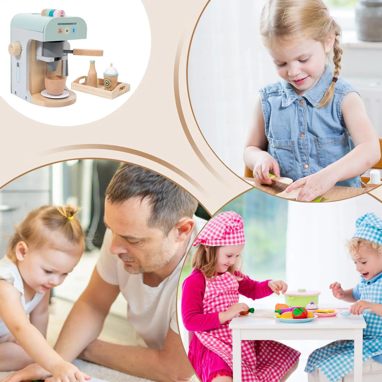 Macchina da caffè giocattolo per bambini Gioco in legno Cucina Macchina da caffè Giocattolo Giocattoli educativi Imaginativi per bambini Ragazze Ragazzi al coperto