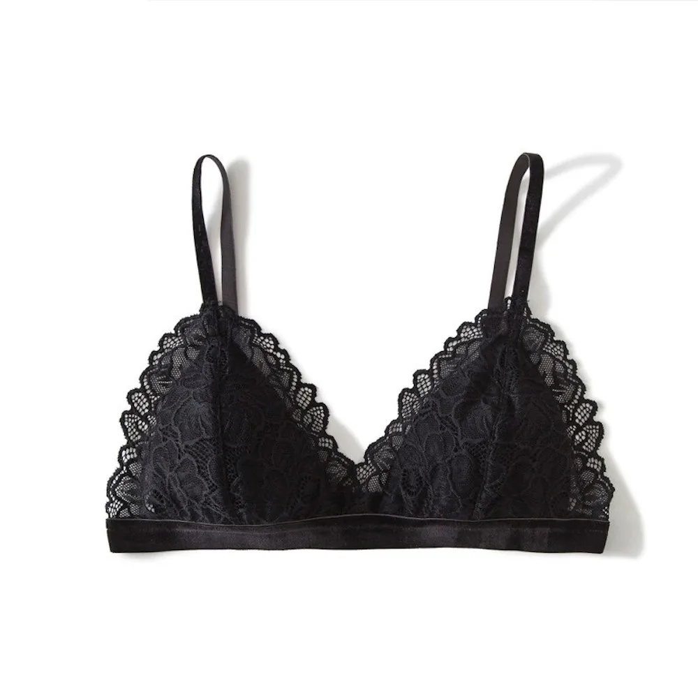 Silk Lace Bras Tri-angle Bassier French Style Wireless Breathable Comfortable China Silk Supplier Wholesale Black Color