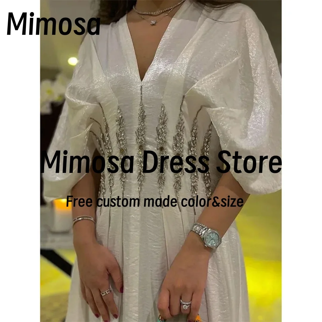 ميموزا فساتين سهرة فاخرة على شكل حرف V فساتين لحضور الحفلات الموسيقية مطرز نصف كم فستان سهرة مكشكش رداء حفلات الزفاف مخصص #2